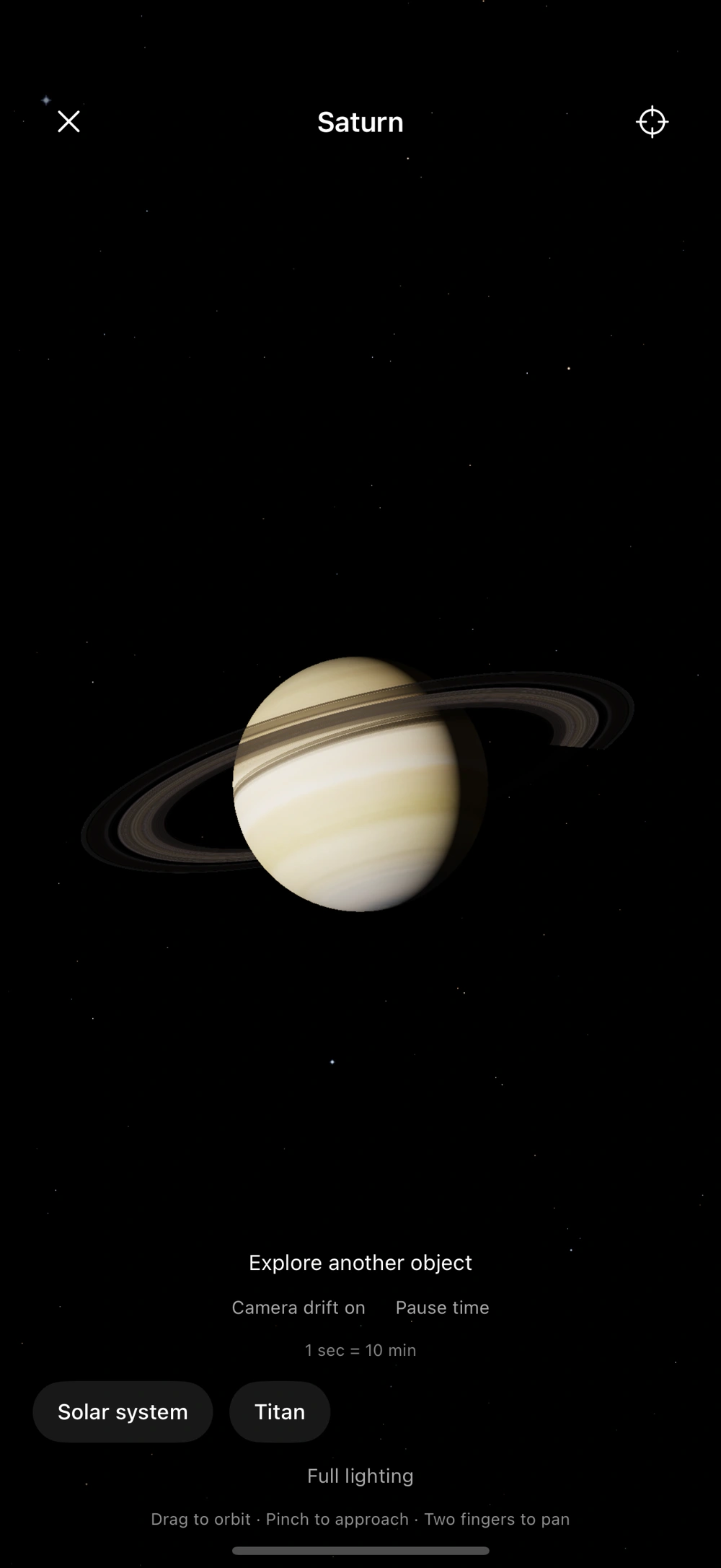3D space-travel simulation showing Saturn up close
